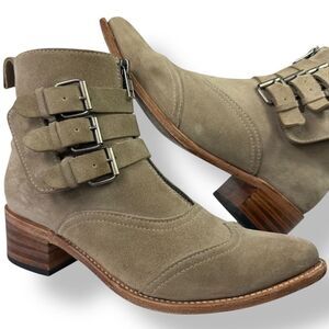 Sendra Western Moto Buckle Ankle Boots Tan Suede Triple Strap Women’s 9.5